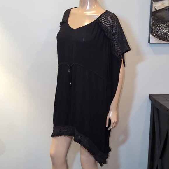 HOLIDAY By F&F Kaftan Dress Fringe Trim Sheer Crochet Drawstring Swim Cover Up - Picture 7 of 14